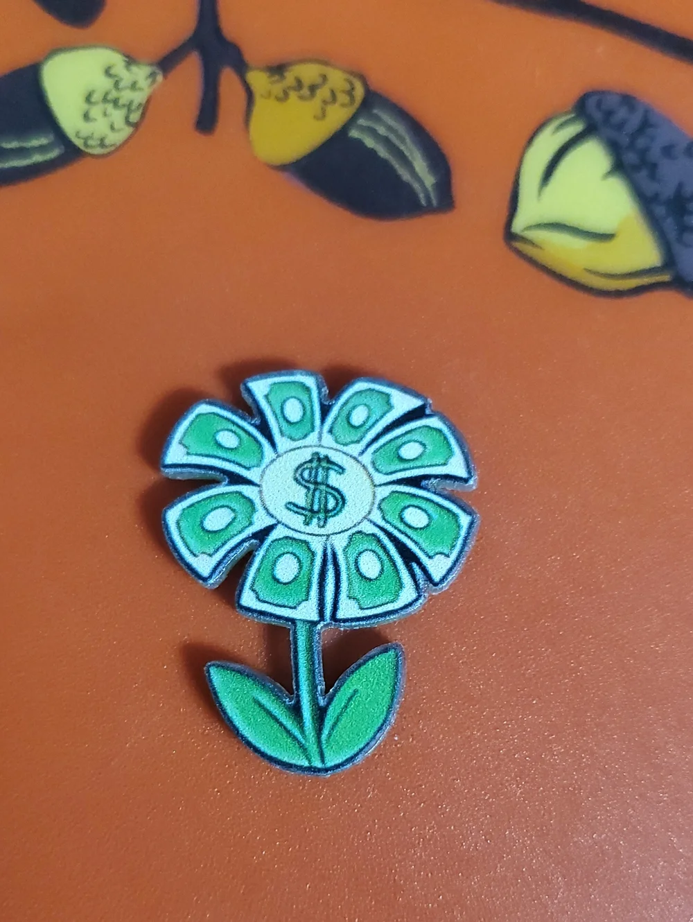 Green Money Flower Acrylic Pin